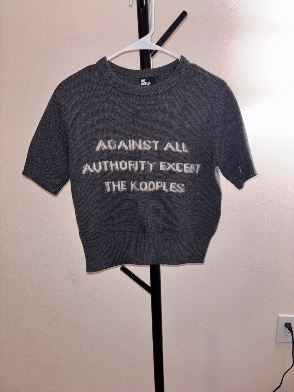 The Kooples Charcoal Gray Graphic Knit Top